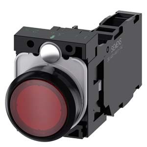 Imagen de BOTON PULSADOR ILUMINADO ROJO 22MM 1NA+1NC LED INTEGRADO 110V AC