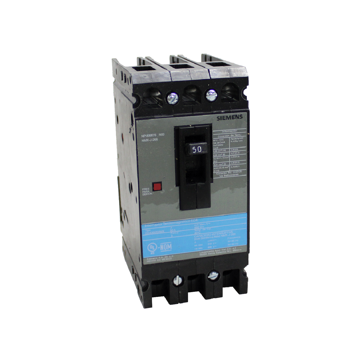 Imagen de INTERRUPTOR ED4 3X50A 65KA/240, 18KA/480V